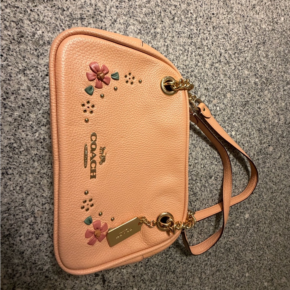 Coach Peach and Pink Floral Shoulder Bag